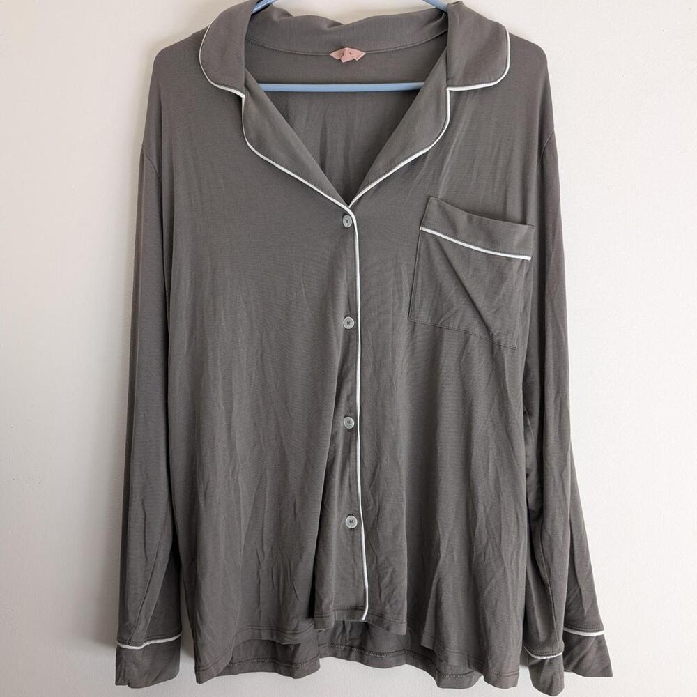 Eberjey Grey Modal Knit Button Down Pajama Top L